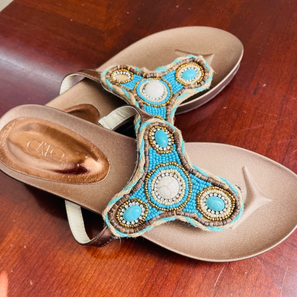 NEW CATO Turquoise Beaded Sandals Women's Size 6